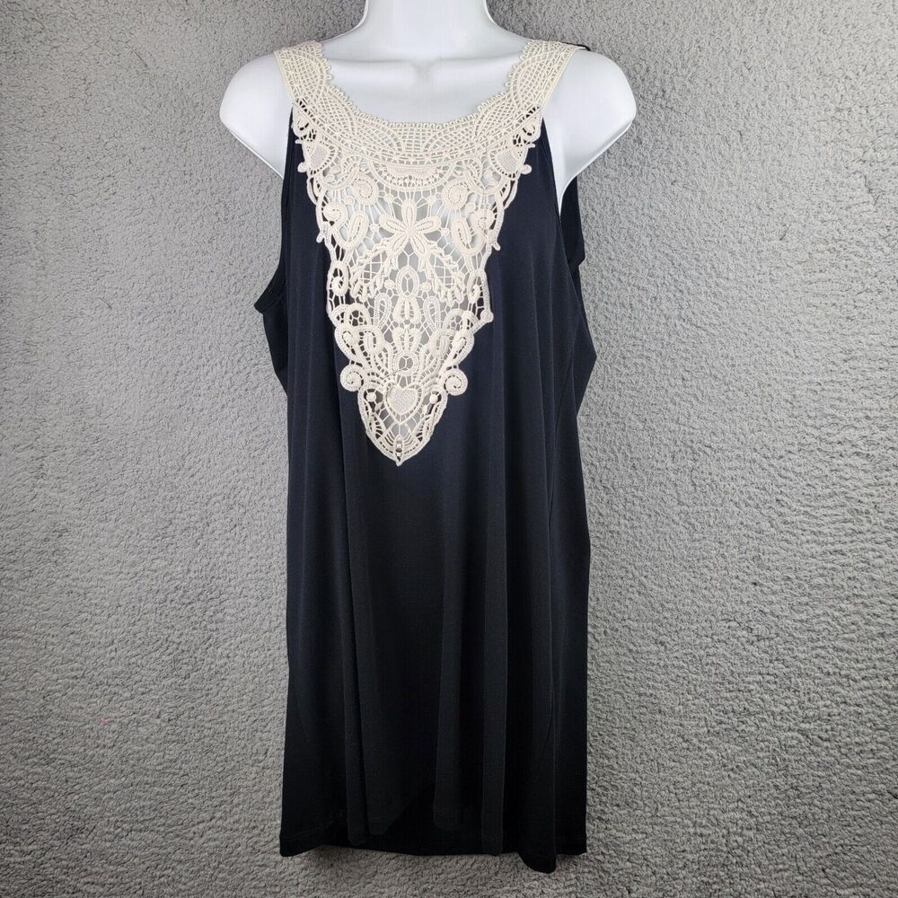 Pacific Beach Swimsuit Cover Up Womens S - M Black with Lace Panel Sleeveless